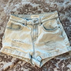 PAC SUN Ripped Light-Wash High Waisted Mom Short